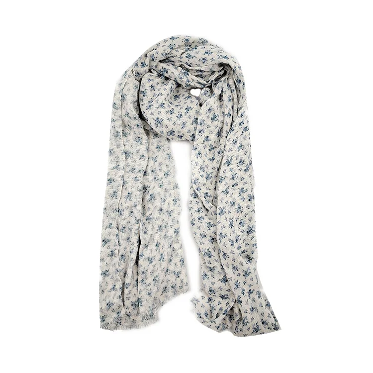Premium Flower Printing Linen Viscose Voile Scarf Custom Logo 190 X 90 Ethnic Scarves High Quality for Women Spring Summer 2025