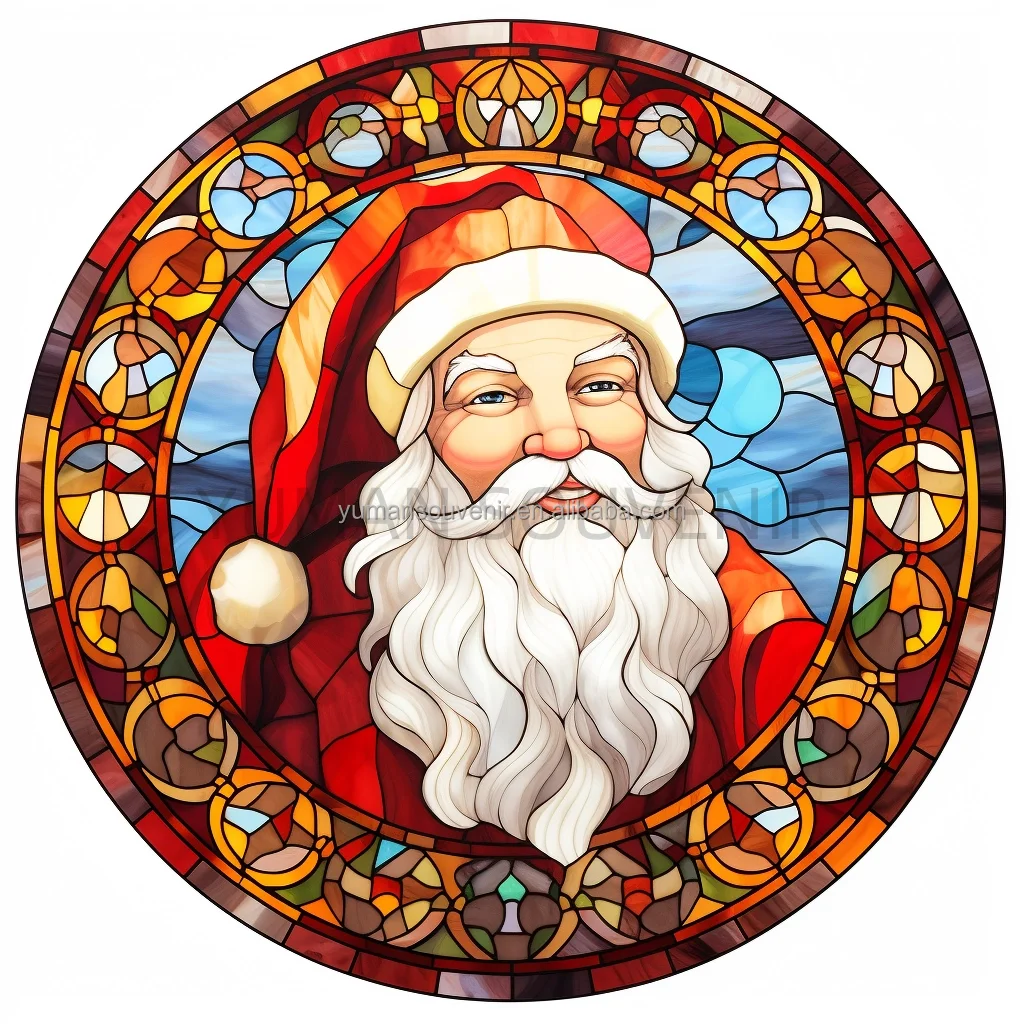 Creative design 30CM Xmas Christmas tree santa color stained glass window decoration stained glass