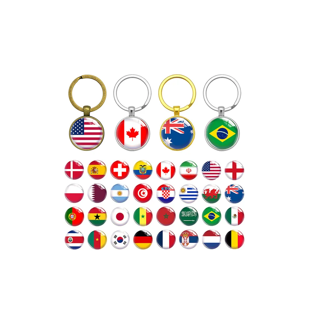 Factory 287 Countries Keychain National Country Flag Key Ring Silver Gold Brass Promotional Gift Glass Dome Cabochon Key Chain
