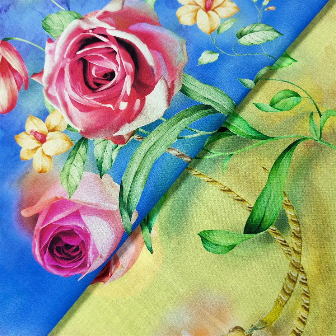 China Manufactory Organic  100% cotton voile fabric  digital printed dress fabric