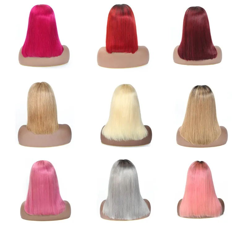 Ombre Color Piano Virgin Remy Hair Lace Frontal Wigs,Raw Indian Swiss Human Hair Pixie Cut Short Full Lace Wig Vendor In UK