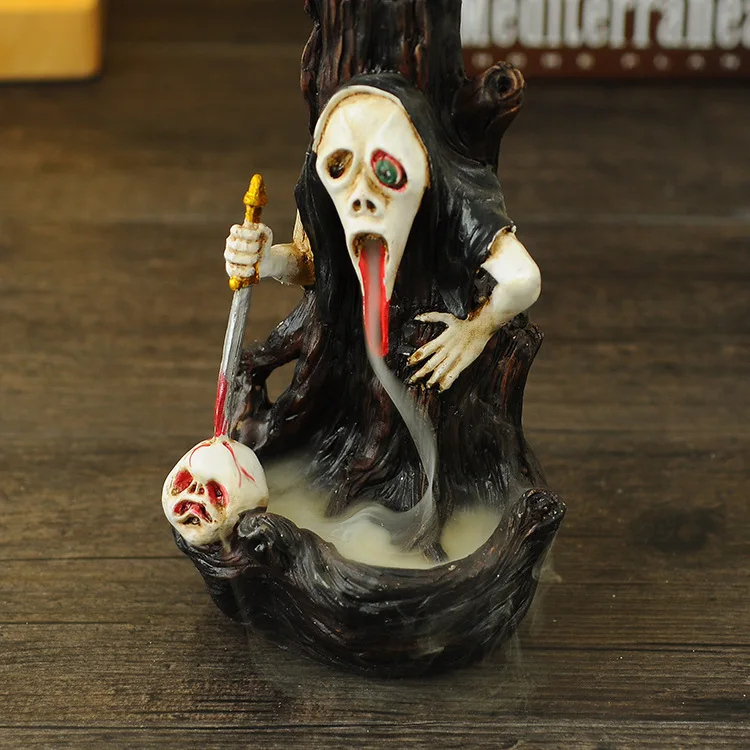 Hot selling waterfall backflow skull incense burner smoked table backflow Halloween backflow incense burner