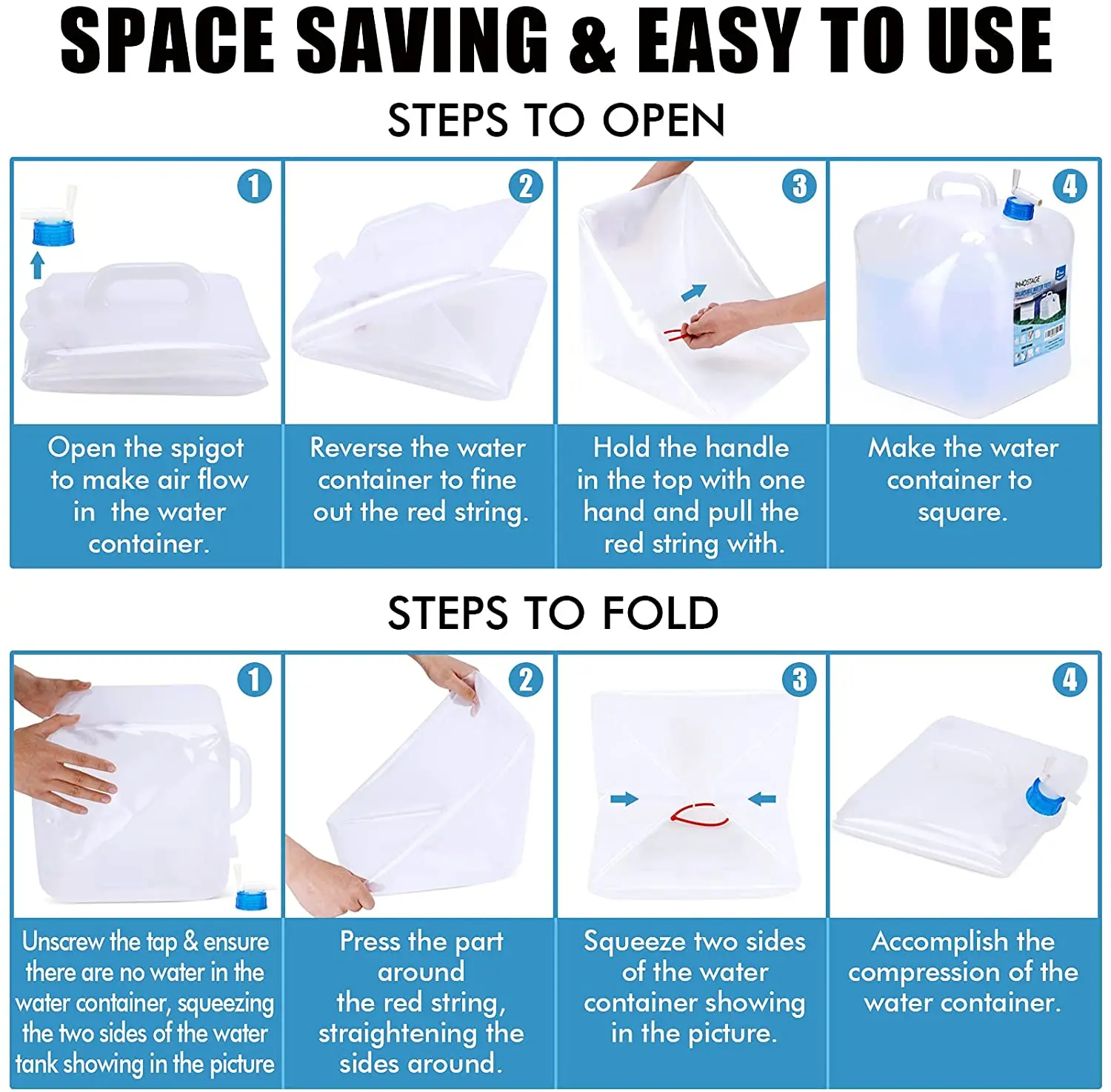 10L 15L 20L Premium Portable Collapsible Water Container with Spigot, BPA Free Water Storage Jug Foldable Water Tank for camping