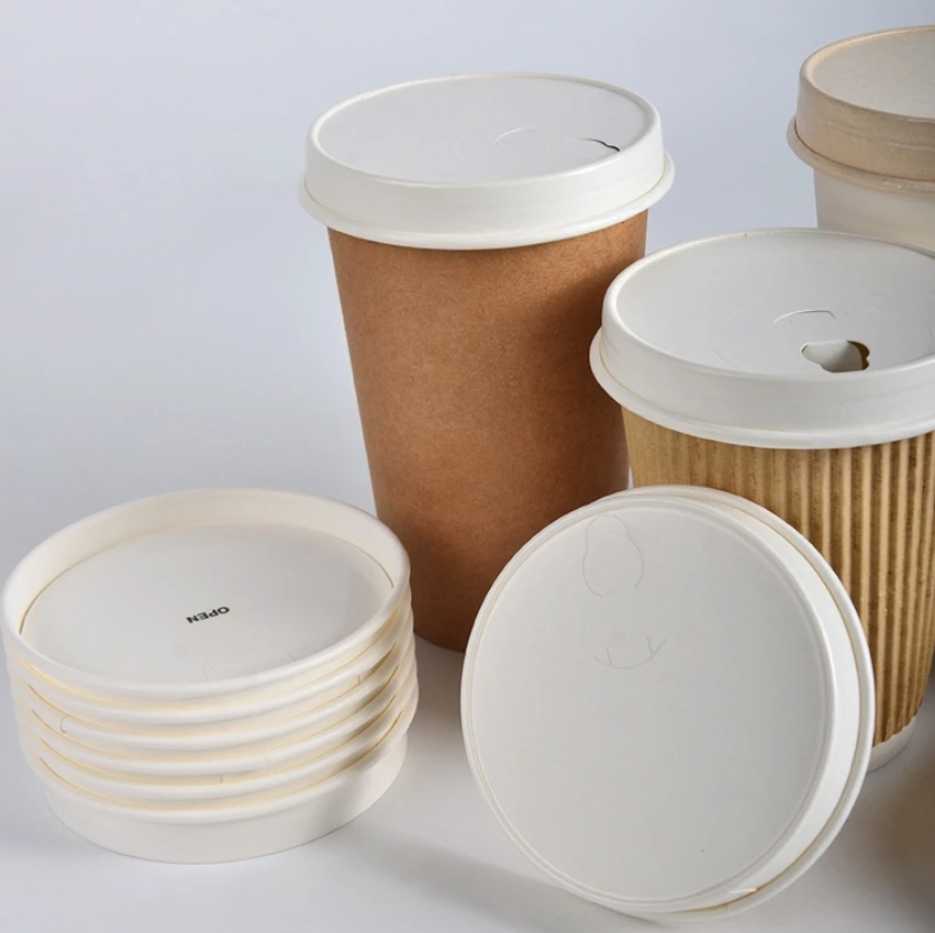 white/ kraft 80 90 mm customized coffee paper disposable cups with cardboard plastic cup lids paper lid cup cover