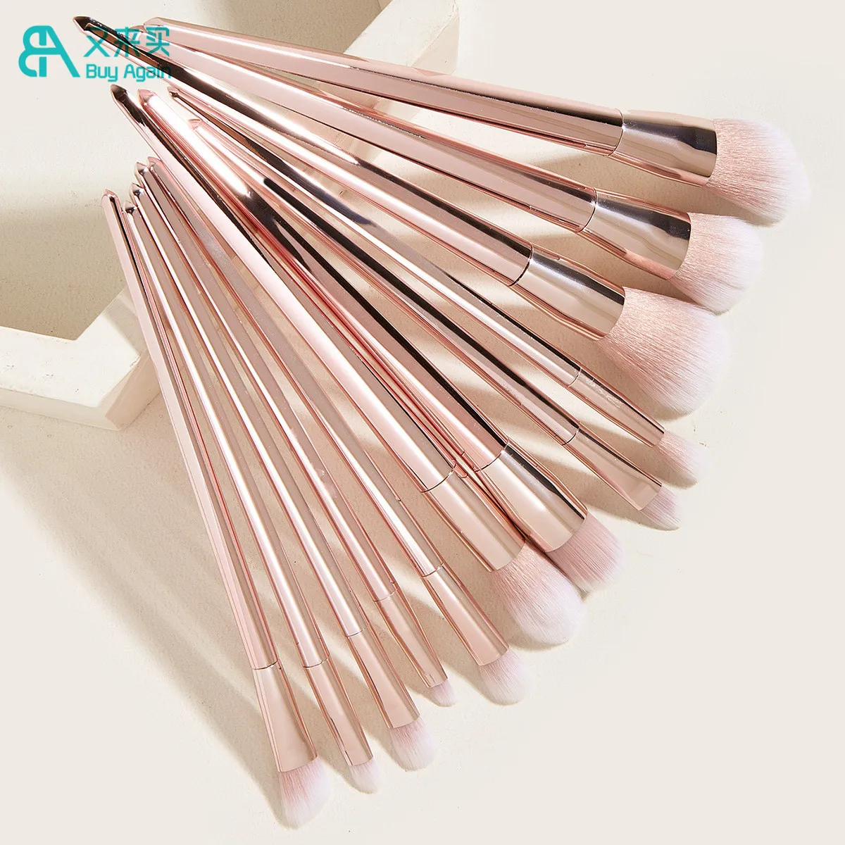 Buy Again wholesale custom private label 12pcs rose gold Makeup Brush set
