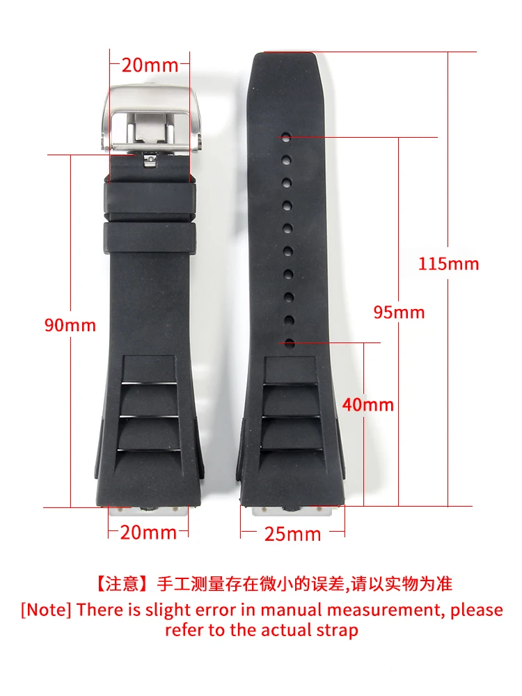 Curved Luxurv Rubber Silicone Watch Band Compatible For   RM035 011 055 030 Black Red Strap Replacement 25mm