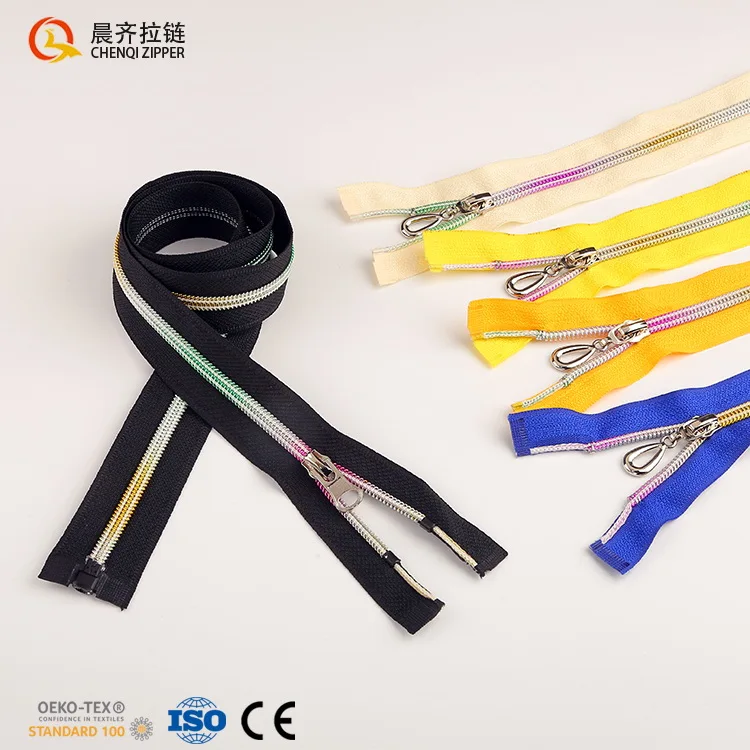 Factory Customized Fancy Zipper Rainbow Teeth Open-end Nylon Coil Polyester Zipper for Outerwear