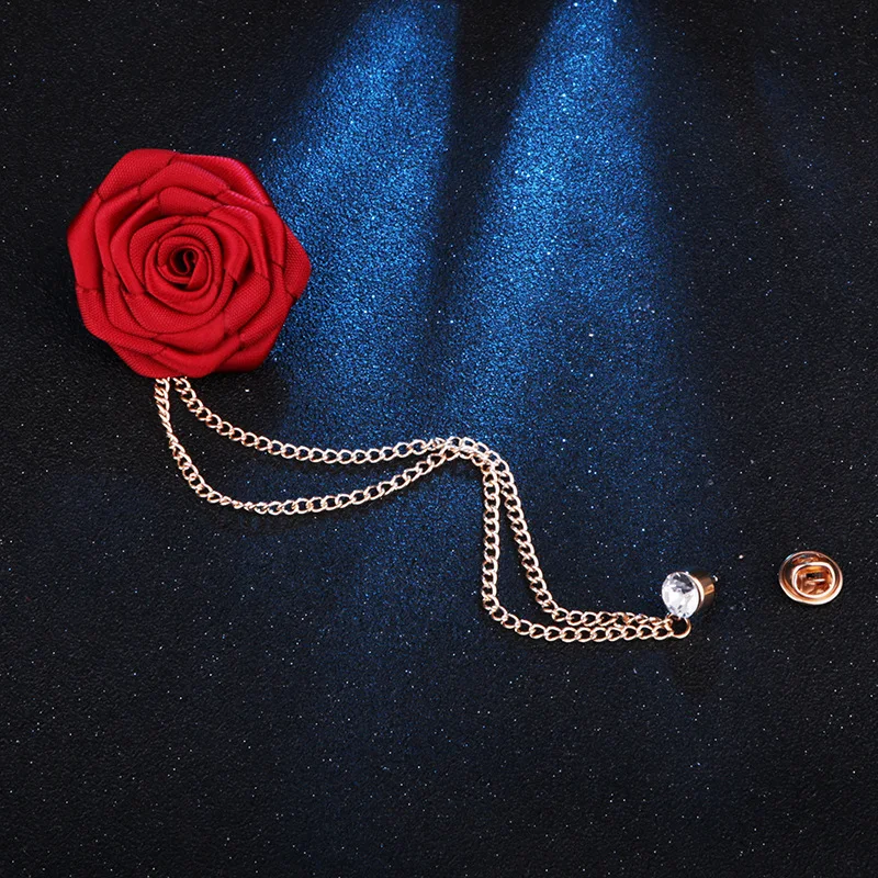Wholesale Multicolour Rose Flower Men Tassel Chain Brooch Wedding Party