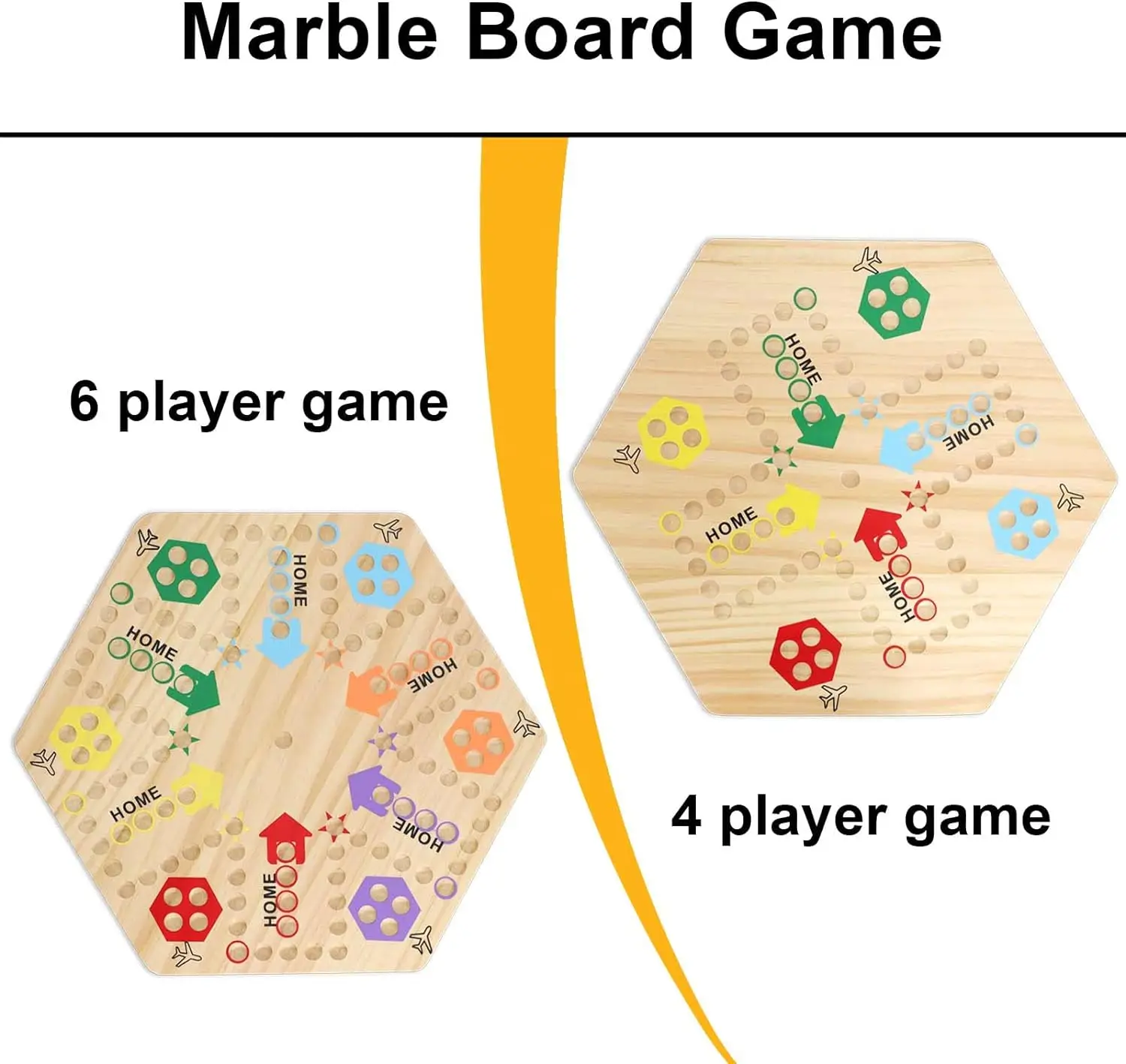 Original Marble Game Board Game Double Sided Painted Solid Wooden Fast Track Board Game for 6 and 4 Players for Family Friends