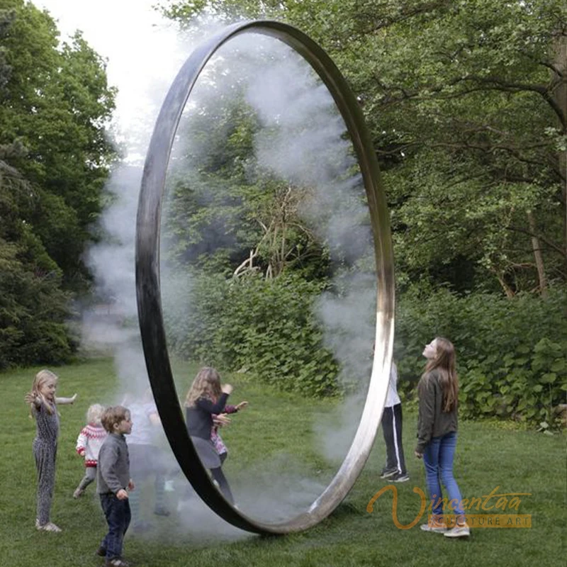 Vincentaa Custom Outdoor Large Ring Stainless Steel Metal Sculpture With LED Lights Modern Public Art