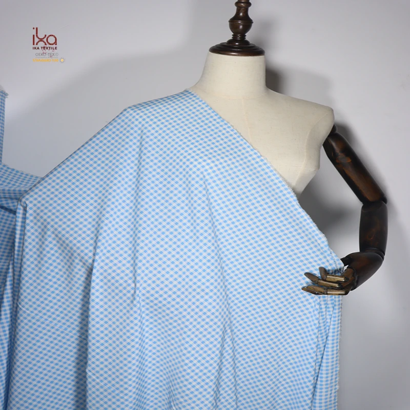 Blue White Plaid Natural 16mm CDC Wholesale Custom Printed Your Own Stretch Crepe De Chine Pure Silk Fabric