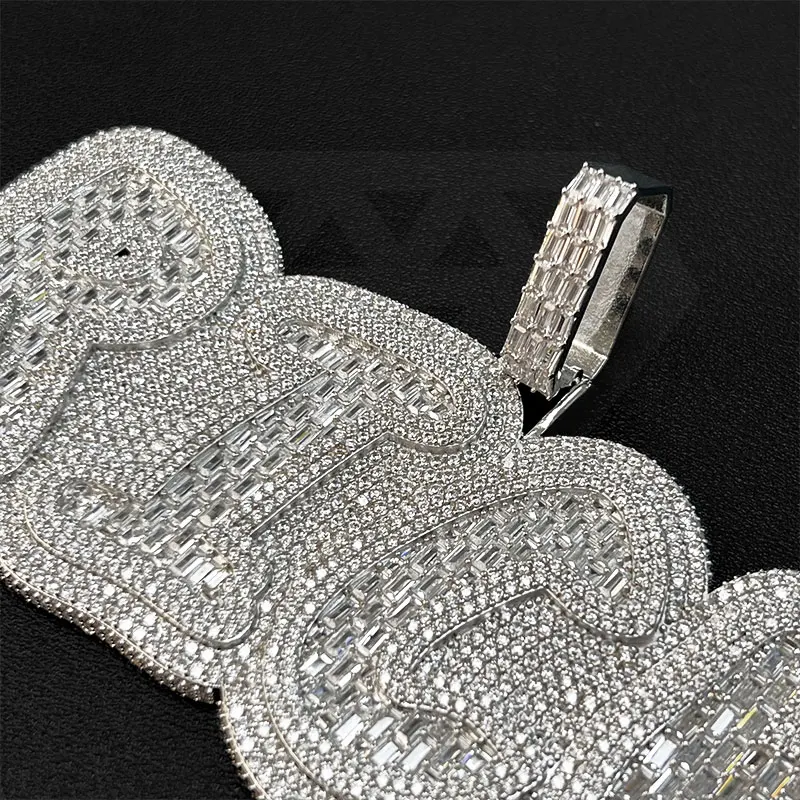custom letter pendant S925 Sterling silver iced out bling moissanite 925 hip hop Jewelry pendant Baguette letter pendant