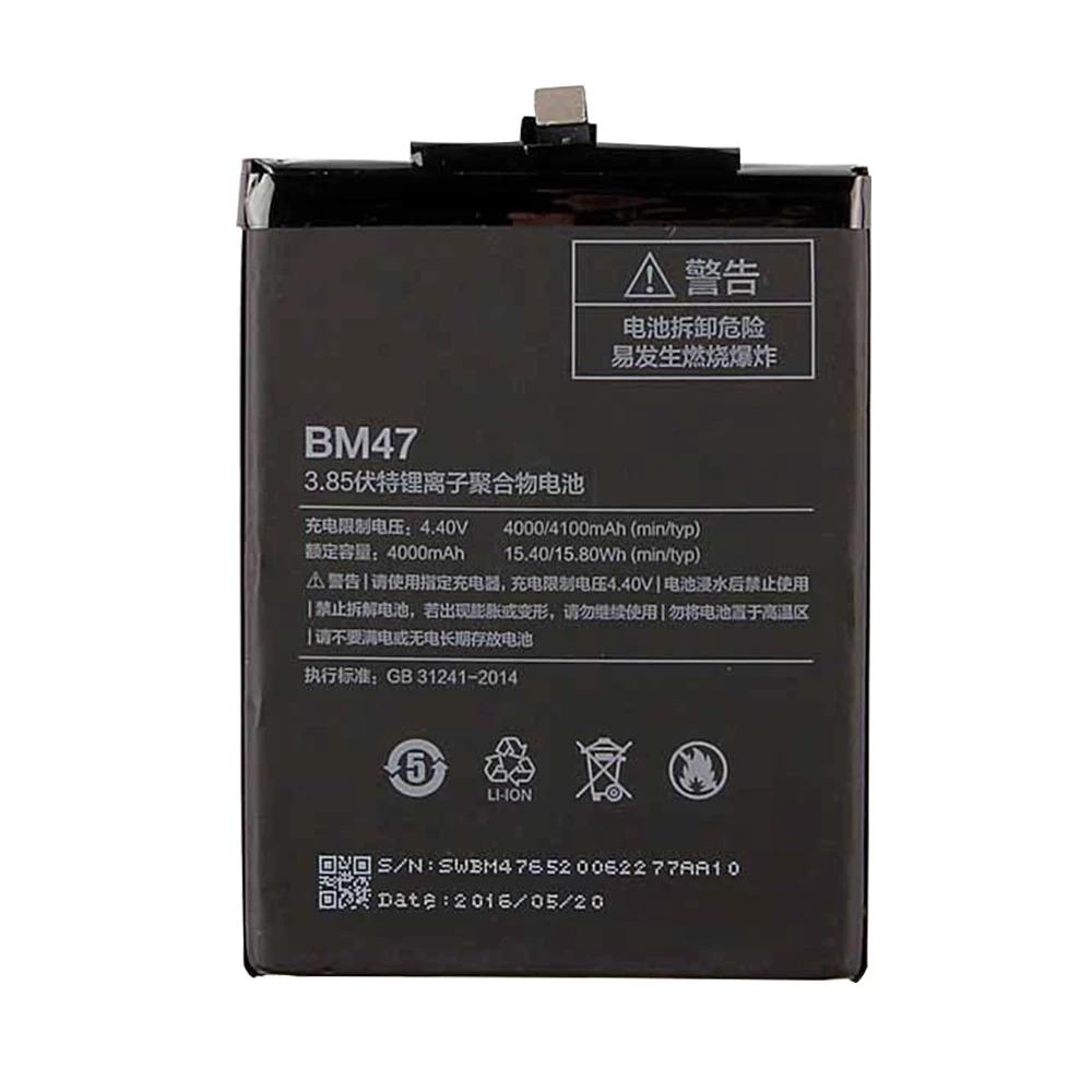 Bebat оригинальный BM47 4000 мАч GB/T 18287-2013 3,85 v lipo аккумулятор для xiaomi Redmi 3 / 3S / 3X / 3 Pro / 4X