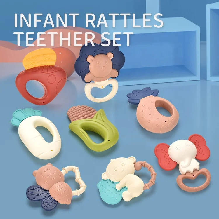 Infant Rattles With Melodious and Dynamic Sounds Teether Gum Toys Set