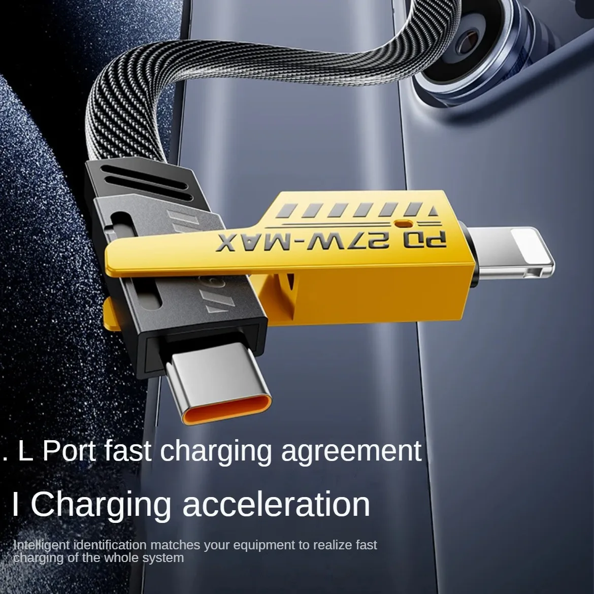 4 In1 Zinc Alloy nylon USB charger Cable Pd 65w Multi-function USB Charging Cable For IPhone Charger type-C wire line for iphone