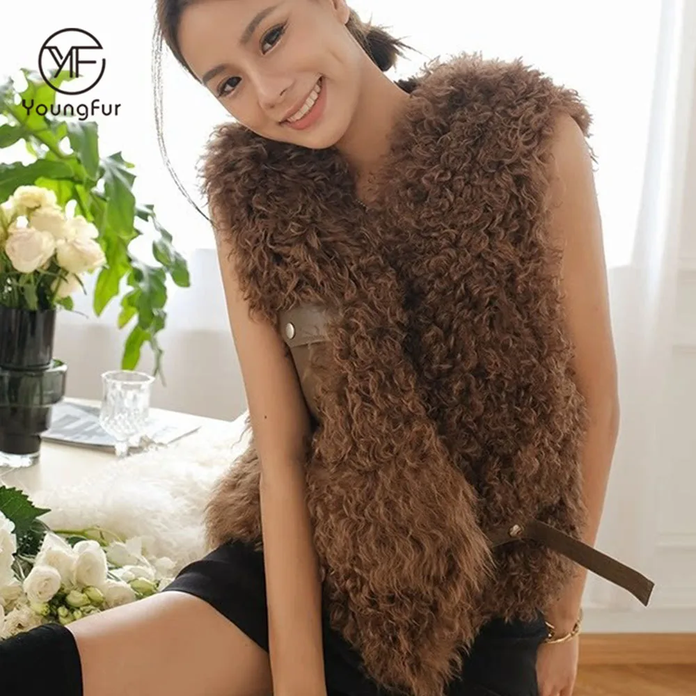 Mongolian Lamb Fur Lamb Fur Vest Fashion Woman Coat Autumn Winter Sleeveless Outwear