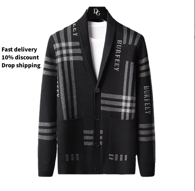 2024 Зима Высокое качество модные мужские жаккардовые вязаные свитера корейский кардиган свитер