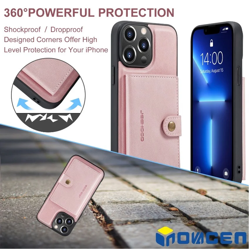 Leather MagSafe Case Compatiable For iPhone/Magnetic Leather Back Cover with Detachable Wallet Card Holder,Shockproof Multicolor