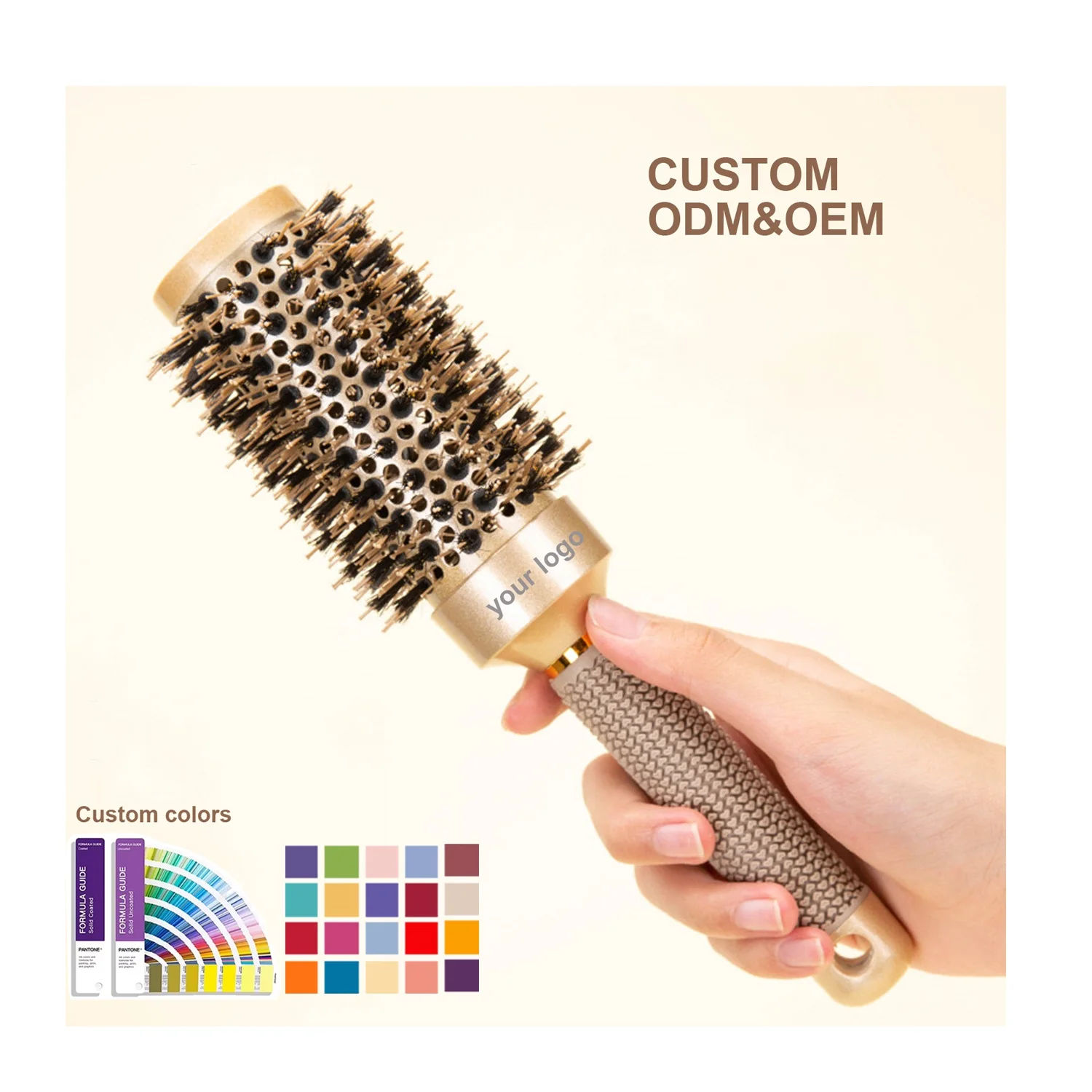 Mauri Salon Boar Bristle Round Ceramic Hair Comb with Custom Logo for Drying Hair Curling Styling Blow Drying