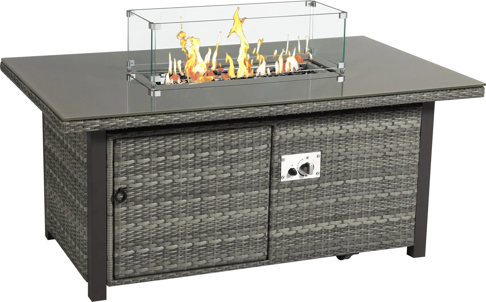 Square rattan fire table rgas fire pit table with round burner kit