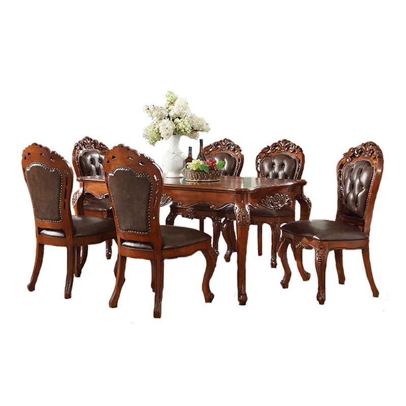 Home Furniture Dining Table Sets European-style Dining Room Combination American Solid Wood Carved Square Table and Chair