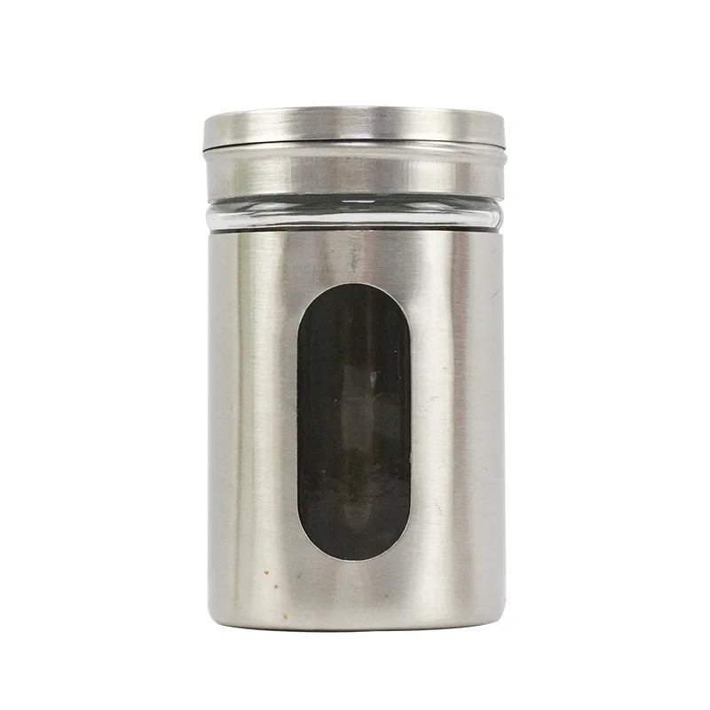 Kitchen stainless steel seasoning box spice jar thickened glass pepper barbecue sprinkling bottle porous seasoning glass bottle