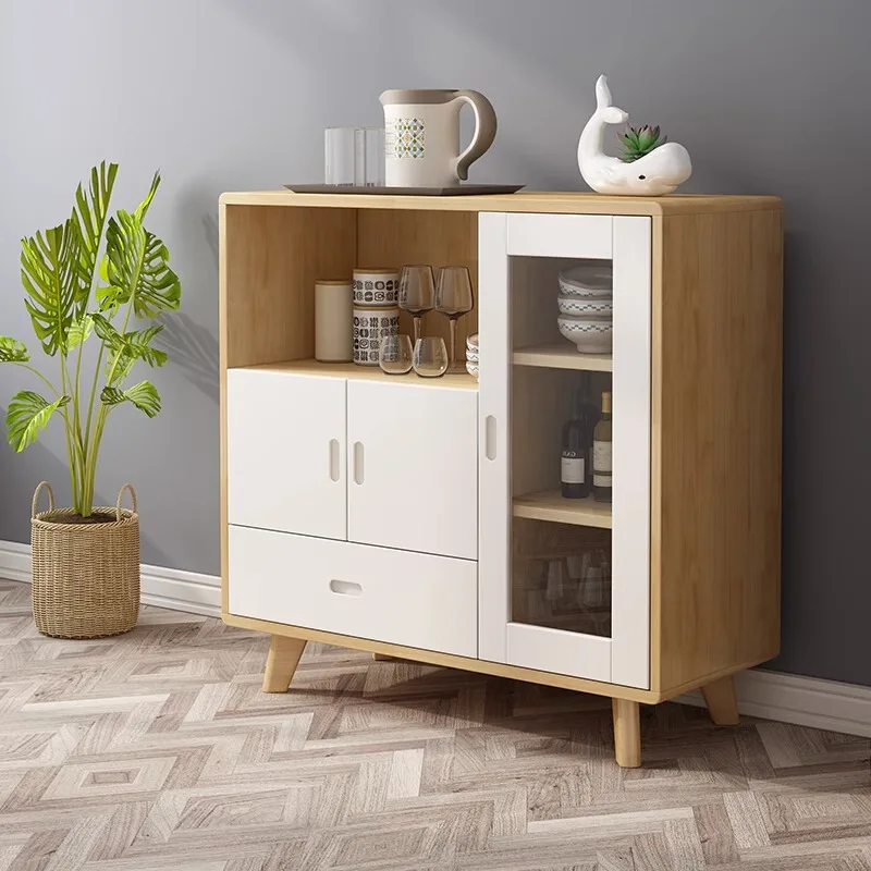 High quality kitchen modern furniture dining room wooden sideboard rock panel solid wood high storage space customized