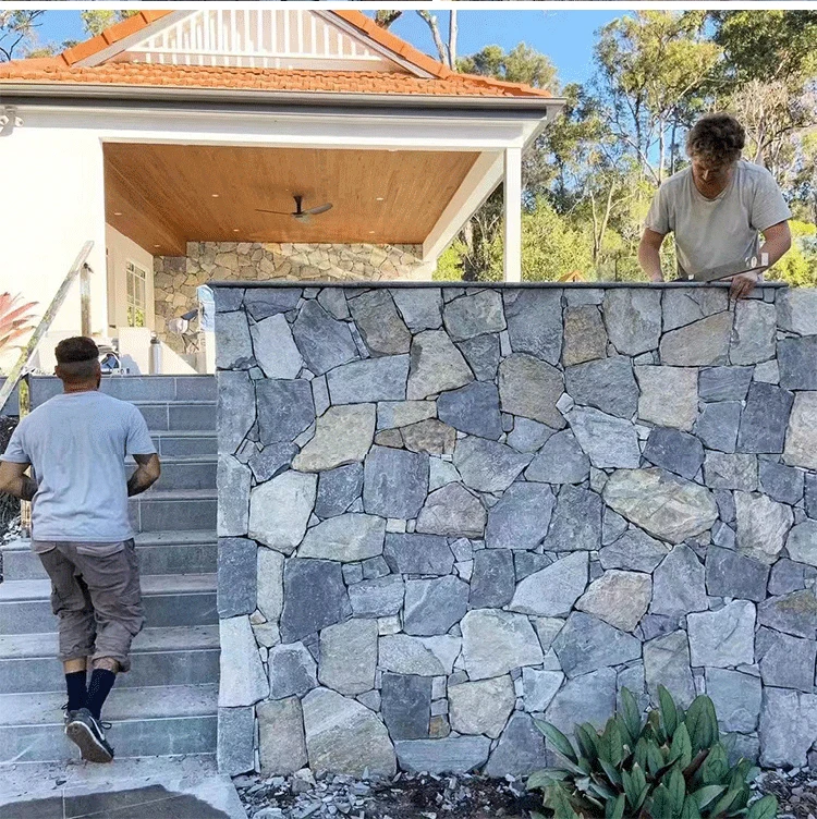 natural stone slabs with irregular shapes Square Park bule  paving stones