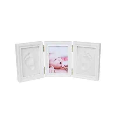 Baby Souvenirs Hand And Foot Print Mud Baby Birth Gift Solid Wood Tri-Fold Photo Frame