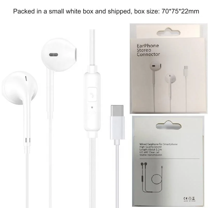 Factory wholesale wired headphones for oppo vivo flat head type c Round head