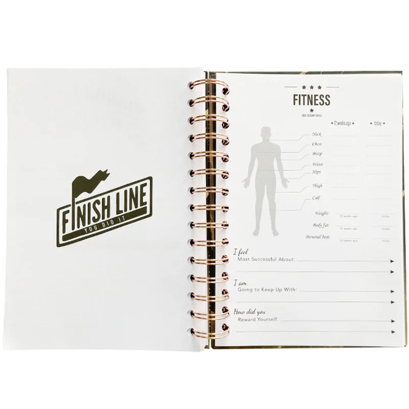 Amerpromo Customized Exercise Schedule Spiral Diet Fitness Journal Organized Notebook 12 Week Spiral Fitness journal notebook