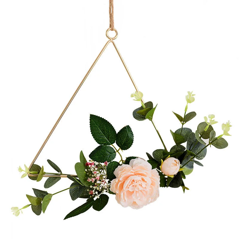 Floral Hoop Wreath Set of 3 Artificial Rose Eucalyptus Garland Metal Hanging for Wedding Nursery Wall Decor Garden Ornament