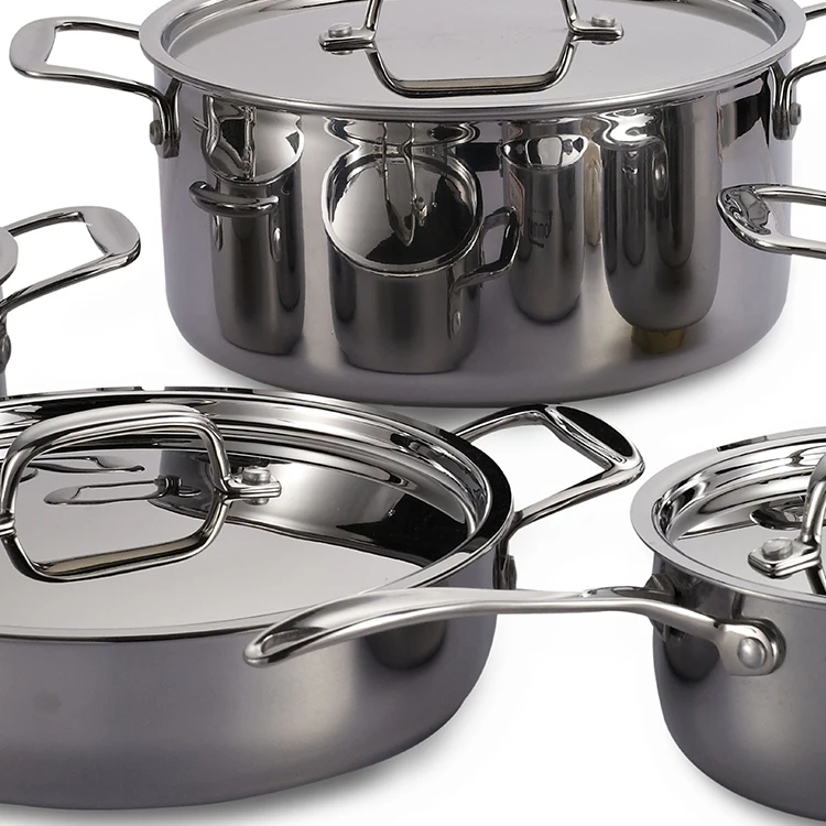 Горячая Распродажа, 10 шт., трехслойные кастрюли из нержавеющей стали прямой формы, набор кухонной посуды