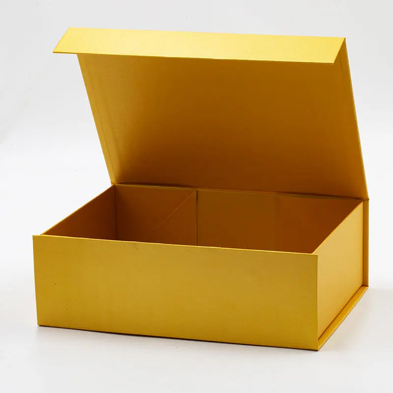 Golden art paper folding flip top cardboard gift box packaging idea with magnetic lid