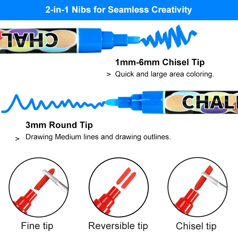 Erasable Highlighter Pen Set 6mm Liquid Chalk Fluorescent Marker LED Window Glassboard Pens
