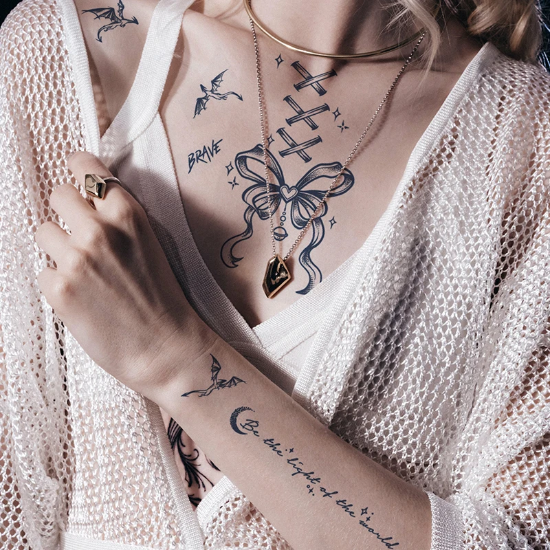 Custom inkbox heart beat simple line Hand Flower matte blue  Waterproof plant based semi permanent TemporaryTattoo Sticker