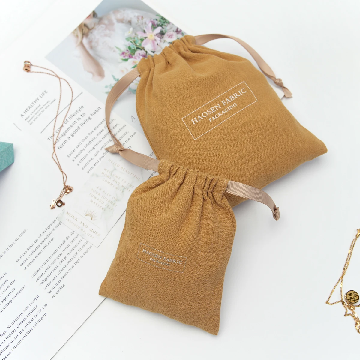 Hot Stamping Logo Custom Cotton Candle Bags Washing Cotton Candle Packaging Bags