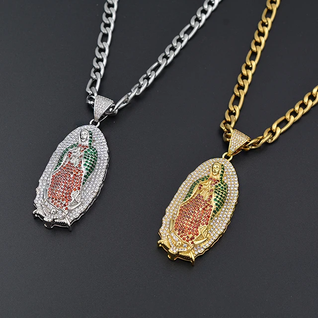 Trendy Golden Silver Hiphop Chains religious Virgin Mary pendant necklaces Jewelry Fashion Maria Pendants Necklace