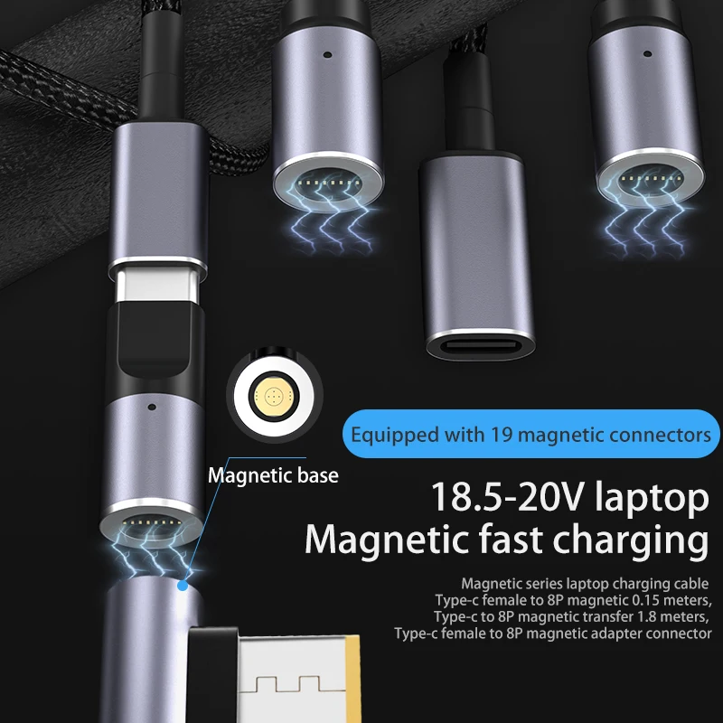 100 вт универсальное зарядное устройство для ноутбука с USB C PD на 8 контактов постоянного тока, магнитный кабель, шнур питания, адаптер для ноутбука Dell HP Asus Lenovo, кабель питания