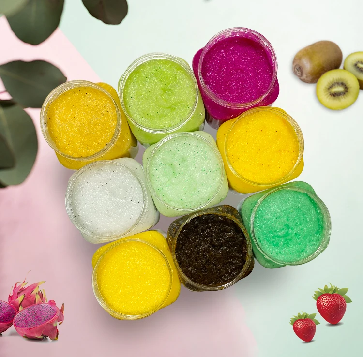 High quality custom logo brightening and glow kojic acid brown sugar body scrub oem shea skin peeling organic dead sea salt body