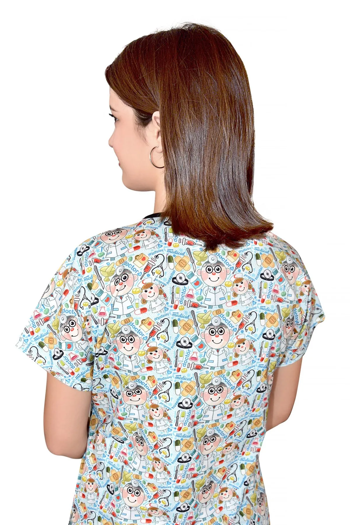 Hospital Uniform Unisex Doctor Patterned Top Shirt Cotton Master Elastic Uniform Nurse Medical Scrubs Comfortable Stylish Medica