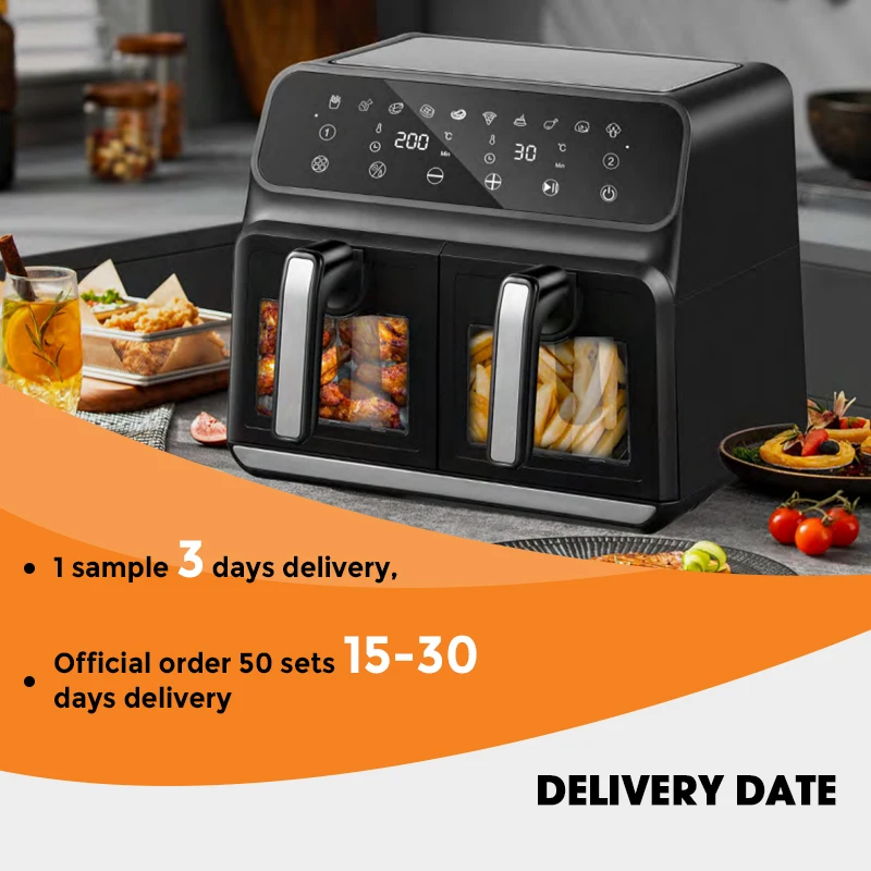 Large Capacity Double Pot Touch Screen Air Cooker Fryer Electric Oven Air Fryer Custom Digital Stainless Steel Square 8L 9L 10L