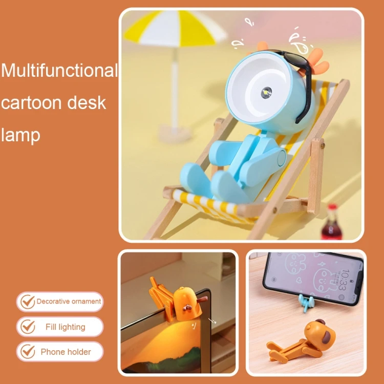 LED Mini Foldable Animal Cartoon Desk Lamp Pet Shape Decoration Computer PC Keyboard Night Light Phone Holder Child Table Lamp
