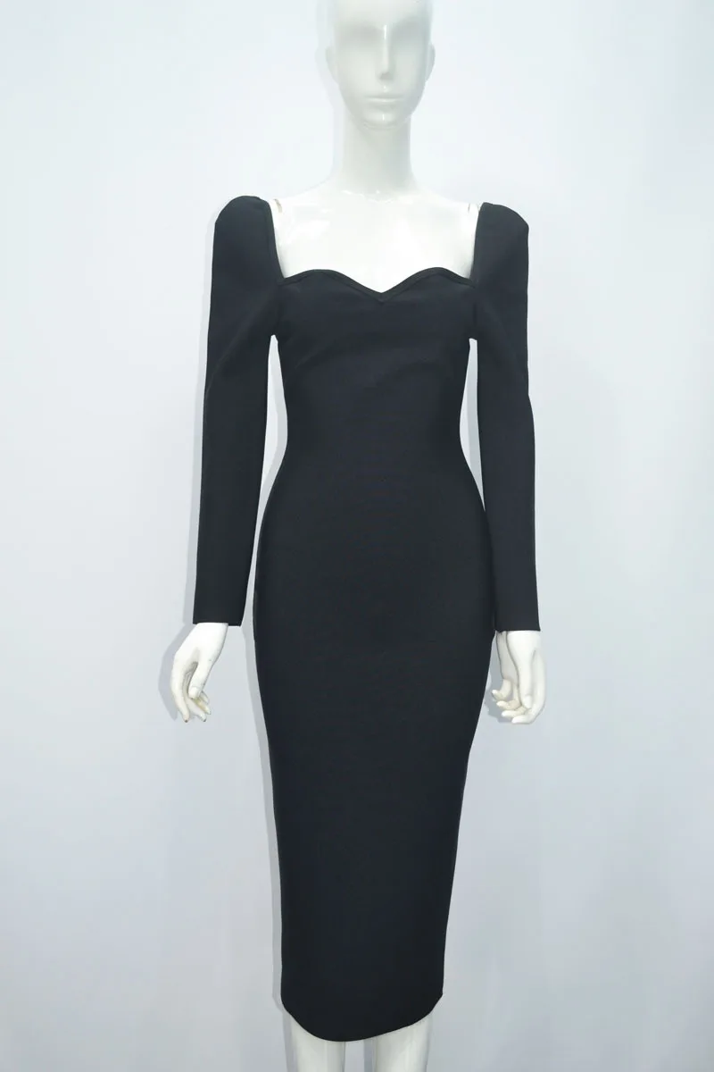 Long sleeve sexy bandage dress high waist fashion star mid-length dress