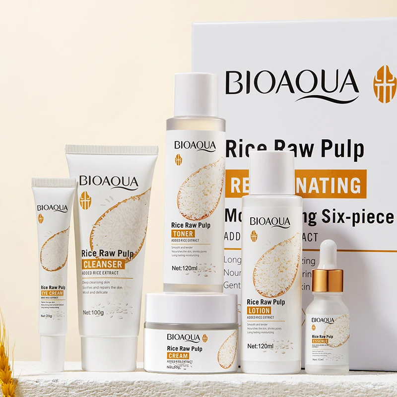 OEM ODM BIOAQUA Органическая рисовая сыворотка увлажняющий набор для ухода за лицом Осветляющий отбеливающий кожей