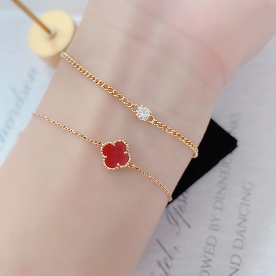 Wholesale 18k Real Gold Natural Diamond Au750 Thread Rose Luxury Initial Bracelet New Arrivals Fine Jewelry