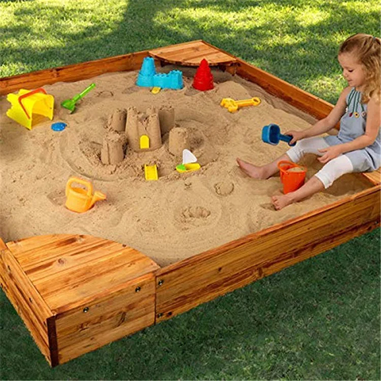 
High quality extra large smooth square outdoor play solid wood kids sandbox 