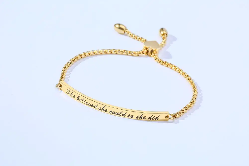 She believed she could so she did custom engraved stainless steel personality letter adjustable bracelet
