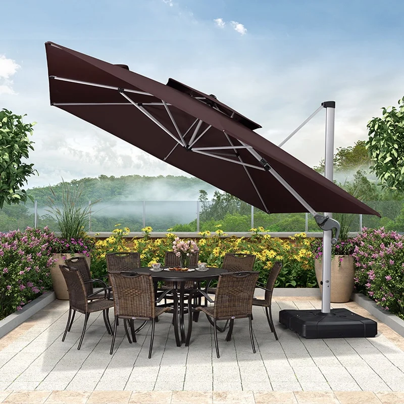 Aluminum Furniture Large Right Cantilever Outdoor Tilting Garden Patio Umbrella With Led Solar Panel