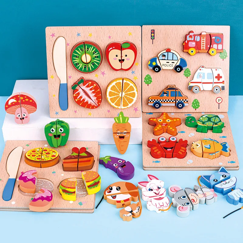 COMMIKI Montessori Образовательные Детские деревянные фрукты овощи разделочная доска игрушки
